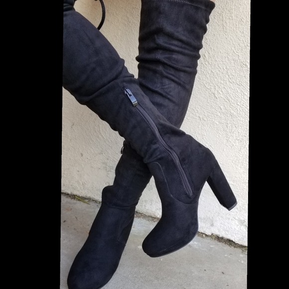 Babe Black Vegan Suede boots Over knee - Picture 4 of 7